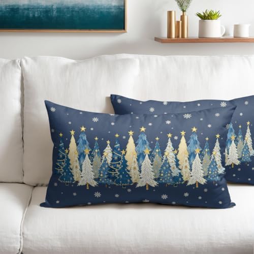 Christmas Tree Pillow Covers 12x20 Set of 2 Navy Blue Highly Absorbent - Image 2