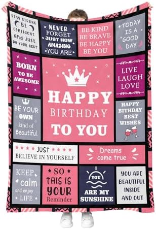 Happy Birthday Blanket for Grils Women, Best Wishes Inspirational Birthdays Gifts for Mom Sister Bestie,Bday Present Decorations for Bed Sofa Couch 50"x60" by Hohoto