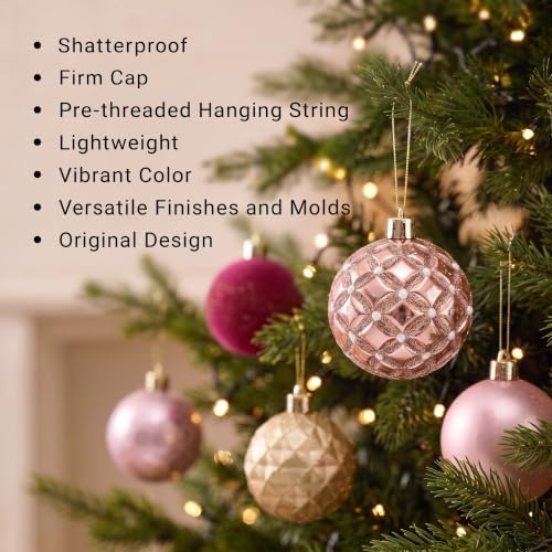 DecorbyHannah 12ct Pink Gold Christmas Ornaments Tree Decorations 2.36Inch - Image 5