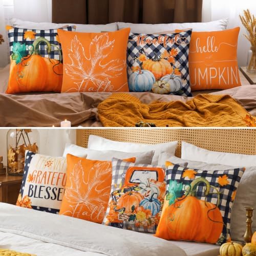 Flutesan 12 Pcs Fall Pillow Covers Hello Pumpkin Thanksgiving Decor, Black - Image 7