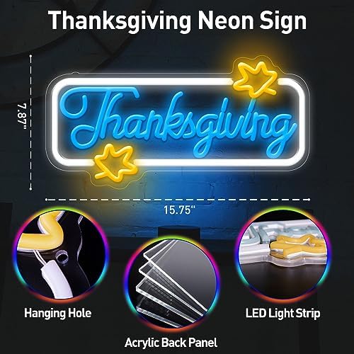 Thanksgiving Neon Sign, Thanksgiving Happy Wall Window Art Decoration Festival Celebration, Dimmable USB Powerd Thanksgiving Neon LED Sign Autumn Thanksgiving Party Harvest Blessd 15.7×7.9 Inch - Image 2