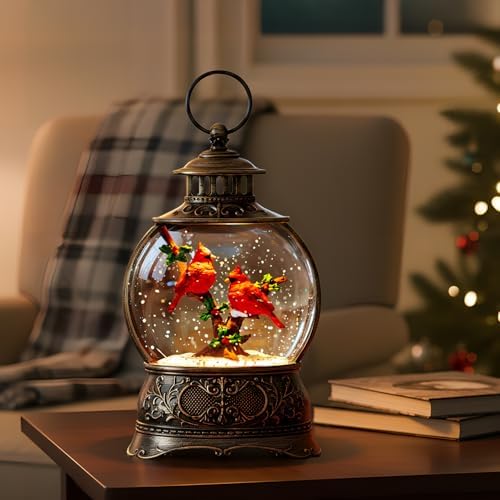 Christmas Snow Globes Water Lantern with Cardinal, Music & 6H Timer, USB Lined/Battery Operated Lighted Lanterns for Xmas Festival Decoration Gifts - Image 6