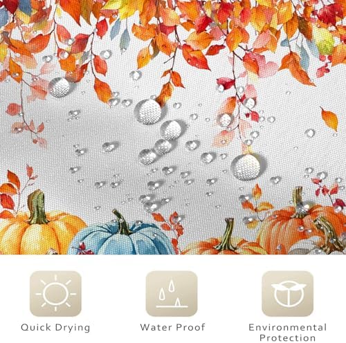 Fall Pumpkin Shower Curtain, Colorful Watercolor Autumn Pumpkins Maple Leaves on The Top Thanksgiving Day Harvest Bathroom Curtain Waterproof Fabric Machine Washable with Hooks, 72" Wx84 L - Image 4