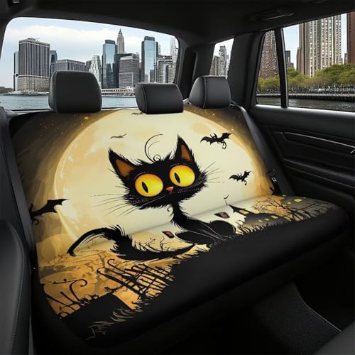 Car Seat Covers for Women,Car Rear Seat Covers Protector Accessories Decorations Soft Cloth Backseats Rear Seat Cushion Black Cat Moon