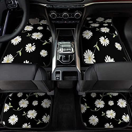 Daisy Car Floor Mats Set of 4,Cute Daisy Flowers Black Design Vehicle Front Rear Carpets Mat Decorative Car Floor Carpets Rugs Non-Slip Auto Foot Mats Car Accessories for Car SUV Truck