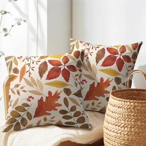 Fall Leaf Pillow Covers 22x22 Set of 2 Brown Beige Maple Leaves Autumn Harvest Throw Pillow Cases with Zipper Outdoor Decorative Cushion Cover Rustic Decoration Farmhouse Home Sofa Couch Bed Decor - Image 2