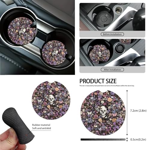 Skull Boho Floral Car Seat Cover Sets Steering Wheel Cover Seat Belt Cover Trash Bin Air Vent Storage Box Front Rear View Mirror Cup Holder Keychain 15Pcs Car Accessories
