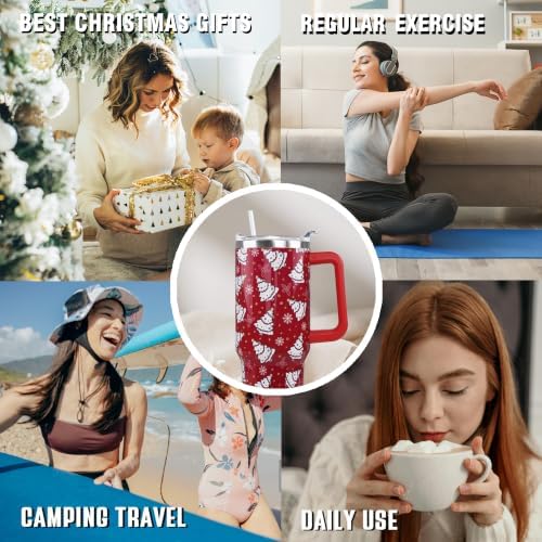 Christmas Tumbler 40oz Red Xmas Tree & Snowflake Winter Cup Gifts-1PCS - Image 7