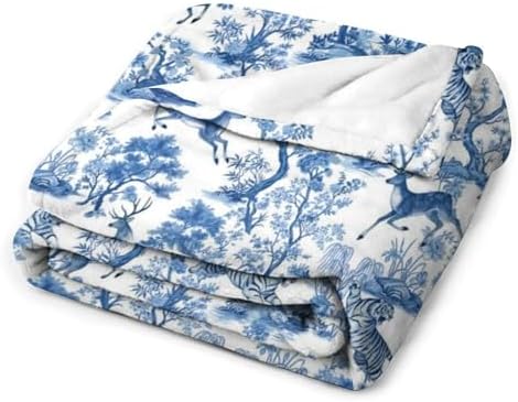 Socira Blue Chinese Style Tiger Huntings Blanket Throw Blanket Tiger Huntings Gifts for Women Men Soft Sofa Throws for Travel Camping Bed Home Decor Car Birthday Gift 40"*50" （100 * 130cm） - Image 3
