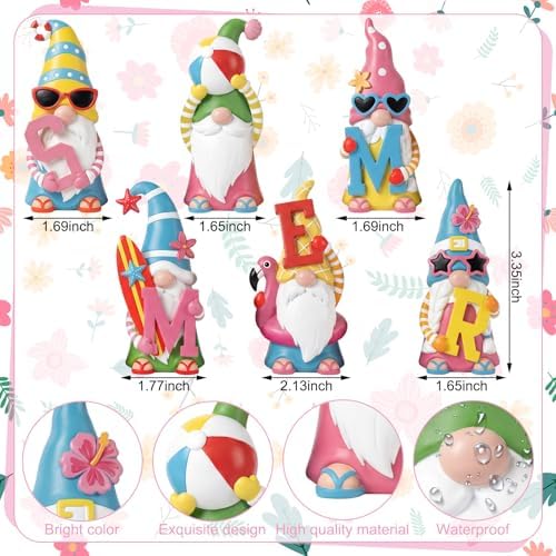 6 Pcs Summer Gnome Figurines Resin Decoration - Image 3
