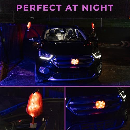 Zento Deals Orange and Yellow Pumpkin 19" with LED Lights Halloween Car Decorating Kit - Universal Size Antenna Toppers Decoration for Halloween - Cars, Trucks, Vans, SUVs Exterior Accessories