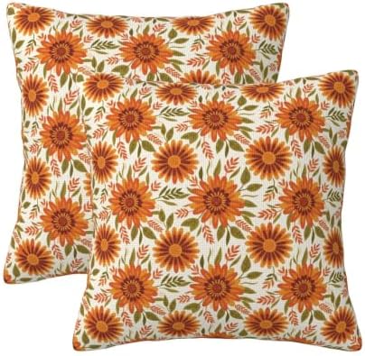 Boho Burnt Orange Abstract Floral Throw Pillow Covers 20x20 Set of 2 by KiuLoam