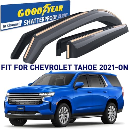 Goodyear Shatterproof in-Channel Window Deflectors for Chevy Tahoe/Cadillac Escalade/GMC Yukon 2021-2026, Rain Guards, Window Visors for Cars, Vent Deflector, Car Accessories, 4 pcs - GY008406