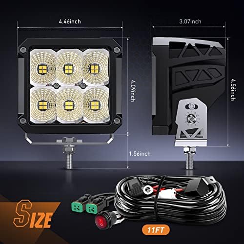 Nilight 2 PCS 4 Inch 120W 120° Super Flood Square LED Pod Lights