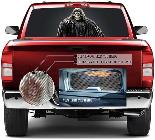 Retro Grim Reaper Truck Rear Window Graphic Decals, Horror Dark Gothic Skeleton Pickup Car Window Stickers Truck Back Window Film Decal for Trucks SUV 66 x 22 inch