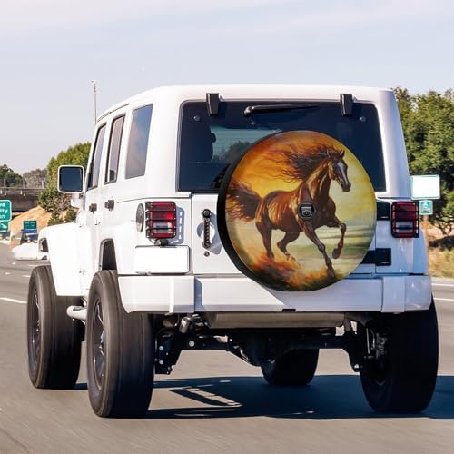 Delerain Spare Tire Cover with Backup Camera Hole Brown Horse Wheel Covers Waterproof Dust-Proof UV Sun Universal Fit for Jeep Trailer RV SUV Truck (18 Inch for Diameter 32"-34") - Image 2