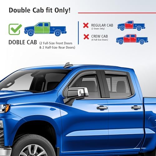 Goodyear Shatterproof in-Channel Window Deflectors for Chevrolet (Chevy) Silverado 1500 2019-2026 Double Cab, Rain Guards, Window Visors for Cars, Vent Deflector, Car Accessories, 4 pcs - GY003416LPf