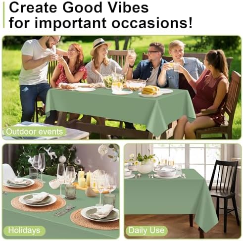 QIKSION 3 Pack Sage Green Plastic Tablecloth, Sage Table Cloth Disposable - Image 4