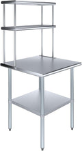 Amgood Stainless Steel Work Table Double Tier Overshelf | Metal Kitchen Prep by AmGood