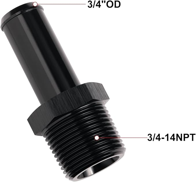 3/4 NPT Male to 3/4" Hose Barb Fitting Adapter Nipple Straight Aluminum Black - Image 2