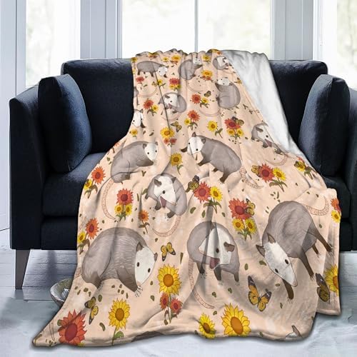 Possum Blanket for Kids Adult Opossum Flowers Throw Blanket Opossum Lovers Gift Possum Animal Warm Soft Fluffy Blanket for Sofa Bed Home Decor Christmas Birthday Gifts 40"X 30" by Cvrozpwy
