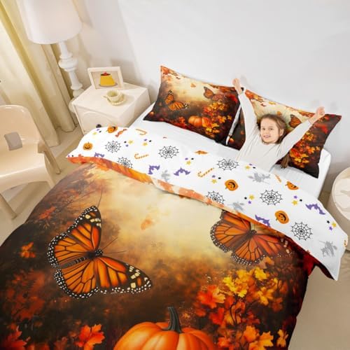 Erosebridal Adult Autumn Harvest Bedding Set, Fall Pumpkin Duvet Cover Toddler Size Happy Thanksgiving Comforter Cover for Kids Teens Women, Maple Leaves Rustic Quilt Cover with 1 Pillow Case - Image 2