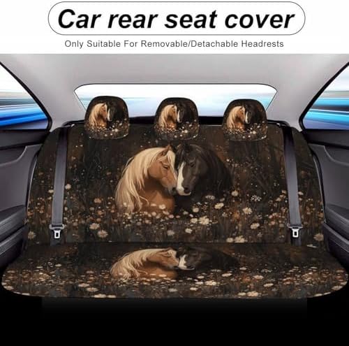 Horse Pattern Car Seat Covers, Trendy Universal Car Seat Protector Full Set, Automotive Seat Covers for Front Seats Rear Seat Back Seat Gift (Horses in Flowers, Full Set)