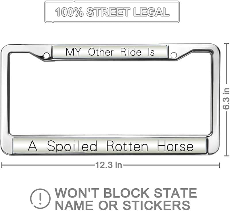 My Other Ride is a Spoiled Rotten Horse Personalized Gift Licence Plate Frame Jesus Bible Horse Quotes Metal License Plate Frame Chrome Bible Car Accessories License Plate Frame