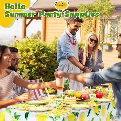 Funnymoom 452 Pcs Lemon Party Decorations, Yellow Lemons Paper Plates Napkins Cups Tablecloth Cutlery Straws for Summer Fruit Theme Birthday Wedding Baby Shower Party Supplies, Serves 50 - Image 6