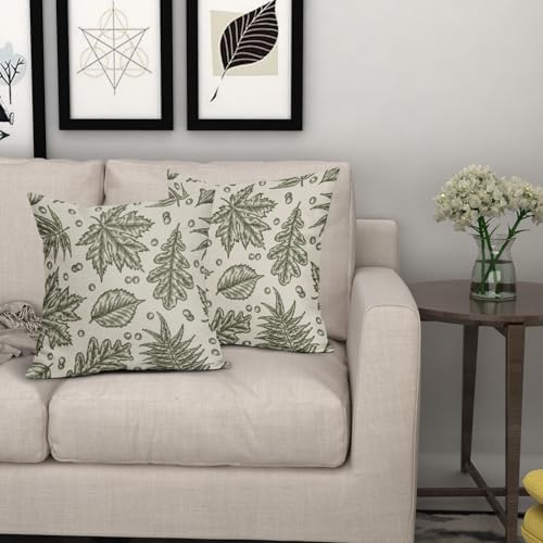 Olive Green Fall Pillow Covers 16x16 Set of 2 Cream Maple Leaf Print Autumn Colored Harvest Decorative Outdoor Pillowcases Farmhouse Seasonal Throw Cushion Case Decor for Home Couch Sofa Bed - Image 7