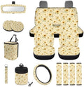 15Pcs Car Seat Cover Full Set Car Steering Wheel Cover Seat Belt Cover Trash Bin Air Vent Storage Box Front Rear View Mirror Car Cup Holder Keychain, Vintage Sunflower Floral