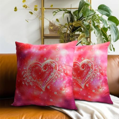 Sweetshow Valentines Red Heart Pillow Covers Set of 2 Cotton 16x16 Inches - Image 7