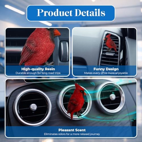 GENANY 3D Resin 2Pcs Cardinal Car Air Freshener Clip, Hand Painted Red Bird