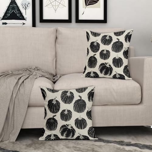 Black Pumpkin Fall Pillow Covers 22x22 Set of 2 Autumn Harvest Print Thanksgiving Decorative Throw Pillows Outdoor Farmhouse Cushion Case Seasonal Decor for Couch Sofa Bed - Image 3