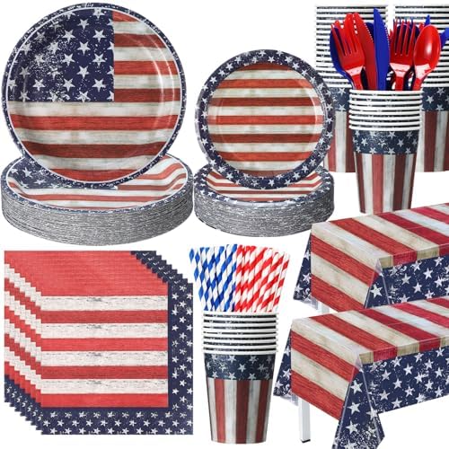 Funnymoom 452 Pcs Patriotic Paper Plates Napkins Party Supplies, Serves 50 by Funnymoom