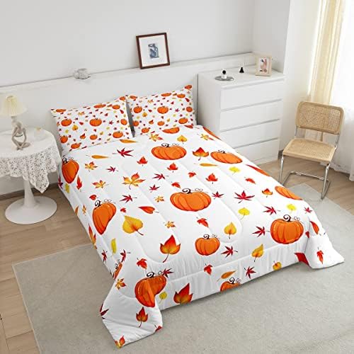 Fall Pumpkin Comforter Set Maple Leaves Bedding Set Kids Girls Twin - Image 3