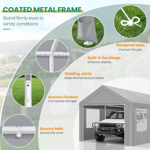 Tooluck 10x20 FT Heavy Duty Carport with Galvanized Frame，Gray - Image 4