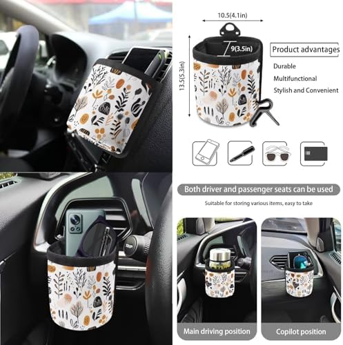 Boho Abstract Geometric Art Print 15Pcs Car Seat Cover Full Set Car Steering Wheel Cover Seat Belt Cover Trash Bin Air Vent Storage Box Front Rear View Mirror Car Cup Holder Keychain
