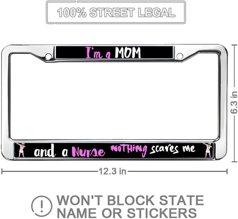 I am a mom and A Nurse Nothing Scares me Universal US CA Car License Plate Frame Mom Nurse Bible Saying License Plate Frame Mom Nurse Quotes Car Accessories