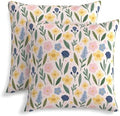 KiuLoam Spring Cute Watercolor Floral Pillow Covers 24x24 Inch Set of 2, Yellow Pink Blue Rustic Farmhouse Decorative Throw Pillows, Outdoor Square Cushion Cases for Sofa Couch Bed Home Decor by KiuLoam