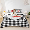 Cute Snowman Kids Duvet Cover Set Queen Size,Merry Christmas Snowflake Xmas Bedding Set,Girls Boys Adults Room Decor,Geometric Grids Plaids Chic Comforter Cover,Black White Quilt Cover,2 Pillowcases by Manfei