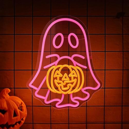 Ghost Pumpkin Neon Sign, Cute Ghost Halloween LED Light16.1"x12.8 - Image 2