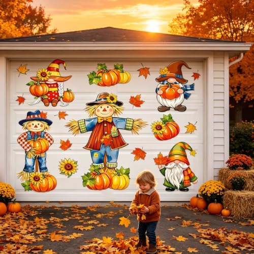 FYSUIMU 23 Pcs Thanksgiving Fall Garage Decoration Magnet Stickers Scarecrow Gnome Pumpkin Maple Leaves Refrigerator Decals for Autumn Harvest Home Party Garage Door Car - Image 6