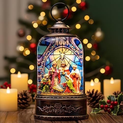 Christmas Snow Globe Swirling Glittering Nativity Scene with Music, USB Lined/Battery Operated Lighted Water Lantern for Christmas Festival Decoration Gifts - Image 6