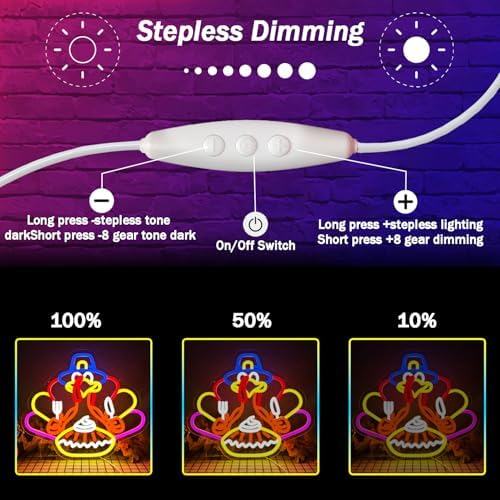 Thanksgiving Turkey Neon Sign Thanksgiving Turkey Decoration Dimmable Thanksgiving Neon Light for Autumn Room Bedroom Table Wall Decor Home Party - Image 5