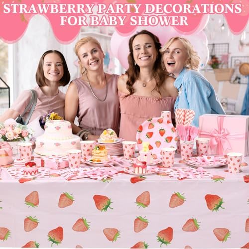 Funnymoom 452 Pcs Strawberry Party Supplies for 50 Guests, Strawberry Paper Plates Napkins Cups Tablecloth Cutlery Straws for Berry First Birthday Baby Shower Party Decorations - Image 4