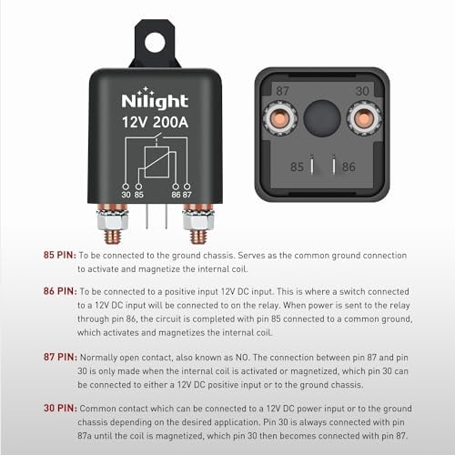Nilight 2PC 12V 200A 4 Pin SPST Starter Relay W/Copper Lugs for Car RV