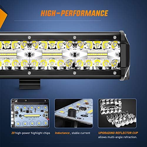 Nilight 20 Inch 420W Triple Row Flood Spot Combo Led Light Bar 4PCS 4Inch 60W LED Pods Driving Boat Lights Led Off Road Trucks Lights , 2 Years Warranty (ZH415), Black