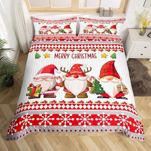Cute Gnomes Kids Duvet Cover Set Queen Size,Merry Christmas Snowflake Dreamy Bedding Set,Girls Boys Adults Room/Cabin Decor,Happy New Year Comforter Cover,Red Romantic Quilt Cover,2 Pillowcases - Image 5
