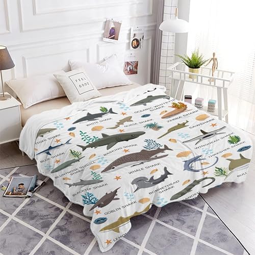 Types of Sharks Blanket Gifts for Women Teens Men Adult Shark Lovers - Shark Print Plush Cozy Warm Fuzzy Throw Flannel Comforter Sheet Decor for Birthday Home School Car Bed Couch Sofa - 50" X 60" - Image 4